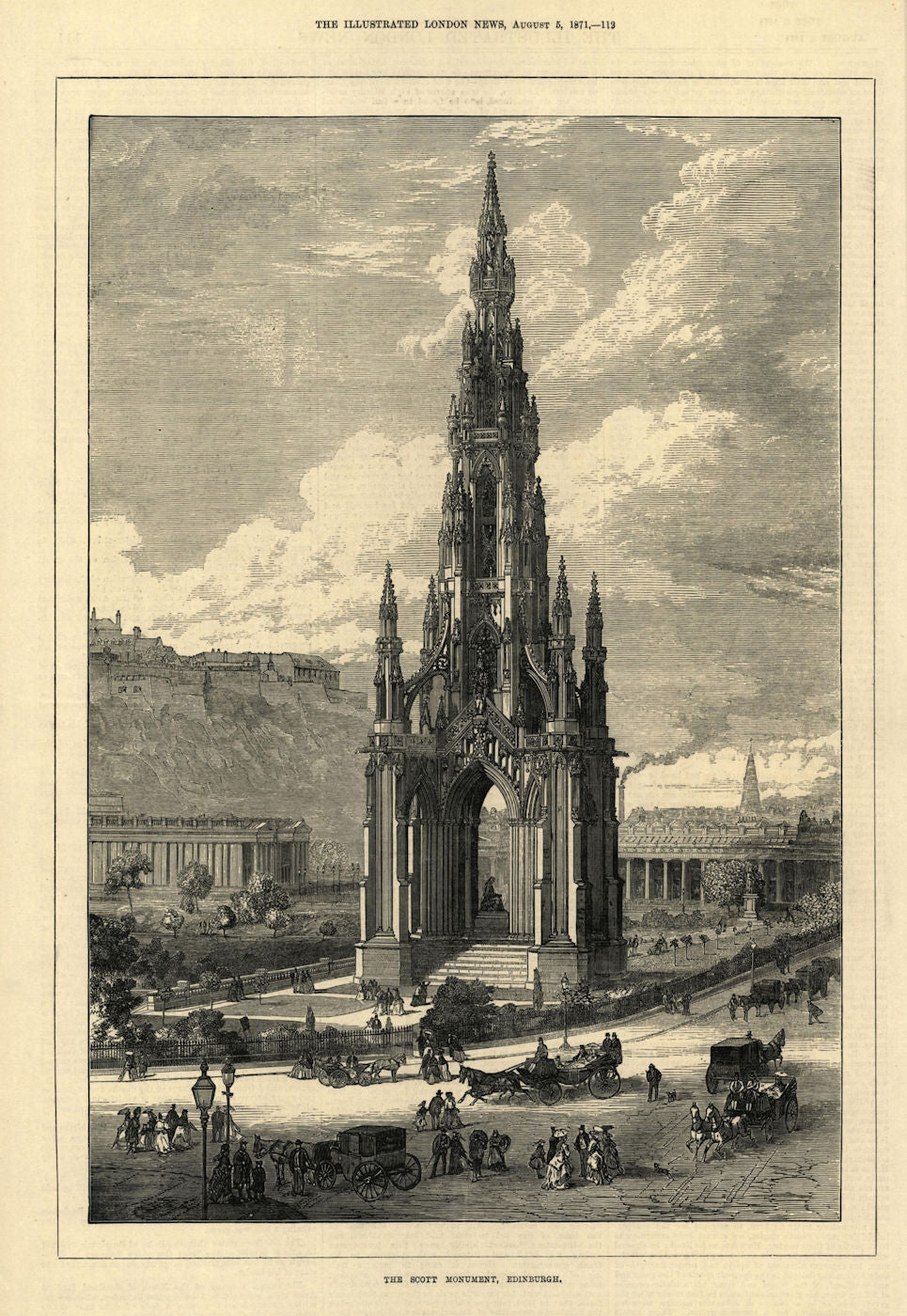 The Scott Monument, Edinburgh. Scotland 1871 old antique vintage print picture